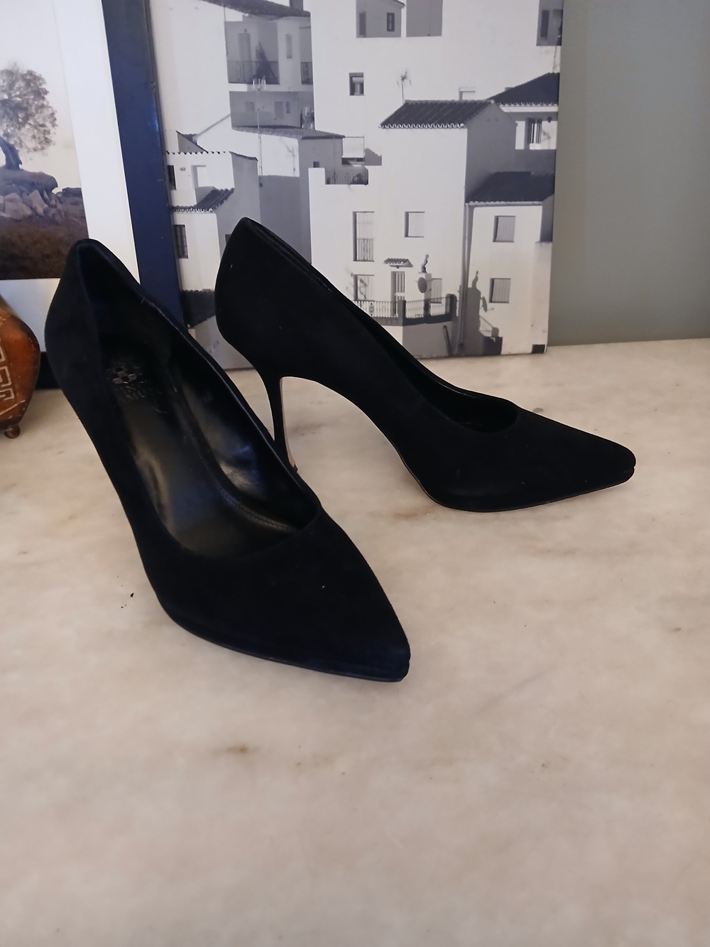 Vince Camuto Black Pointed Suede Stiletto Pumps